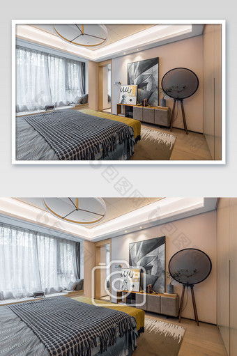 新中式优雅大气的卧室家居摄影图图片