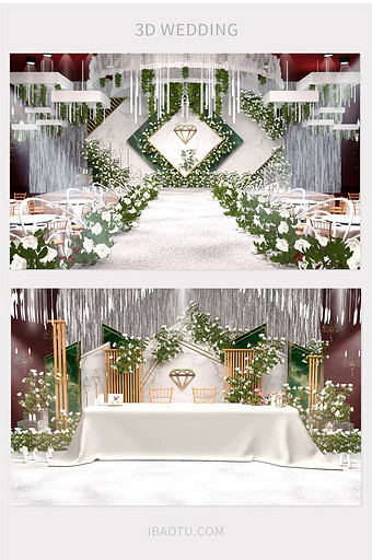 白色优雅欧式室内婚礼效果图图片