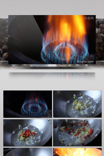炉灶起火实拍厨房炒菜超清视频素材图片