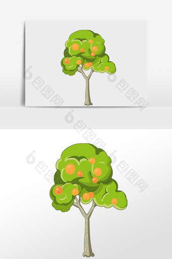 手绘绿色植物果实橙子树插画图片