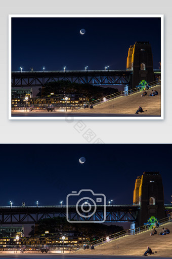 悉尼海港大桥上的悬月牙城市风光摄影图片