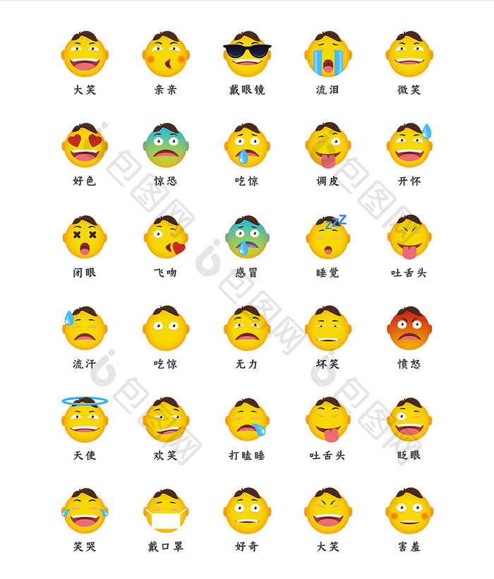 icon图标 【ai】 黄色卡通大气婴儿表情包矢量icon图标  所属分类: ui
