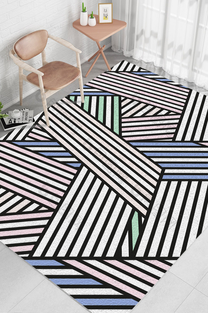 北欧现代线条交叉排列纹理几何趣味地毯图案图片图片