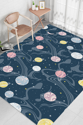 北欧现代多彩卡通几何星球趣味地毯图案图片