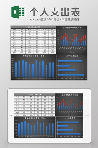 个人全年支出统计excel模板图片