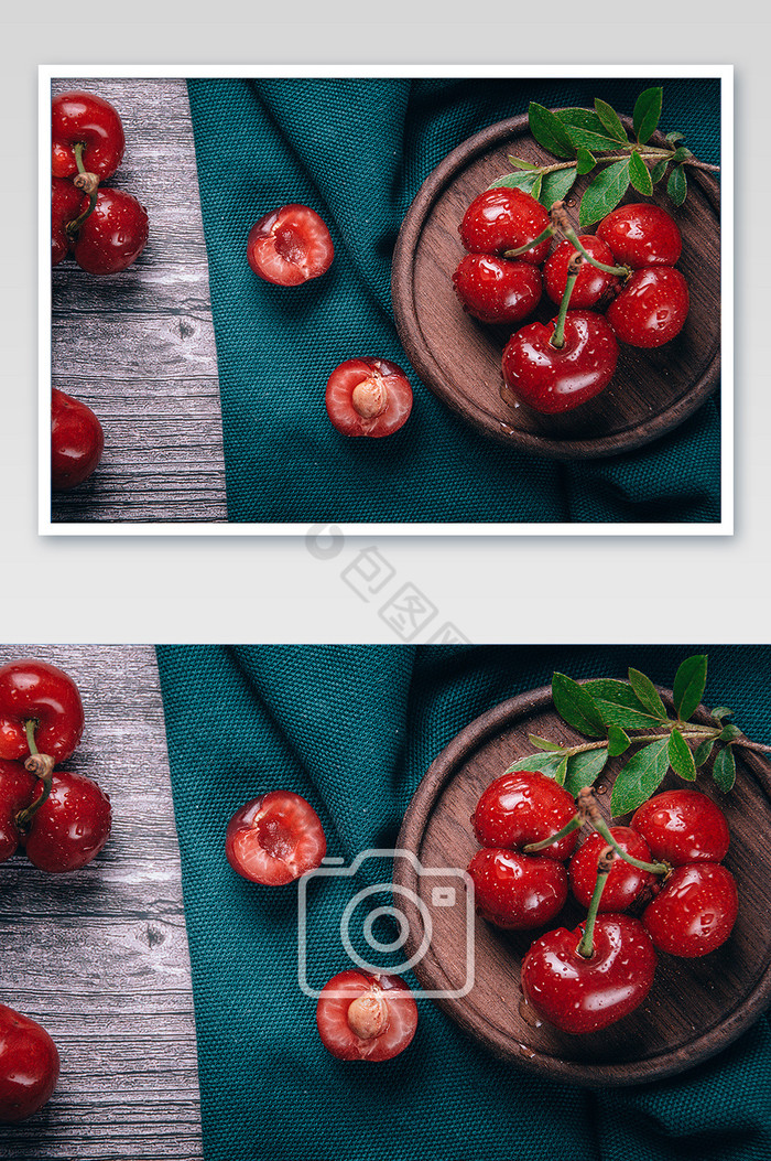 暗调的新鲜水果樱桃俯拍摄影图片图片