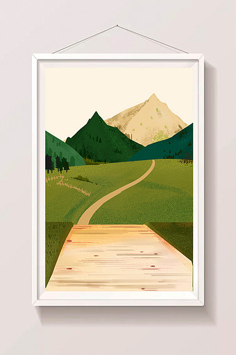 手绘通向远山的路插画背景图片