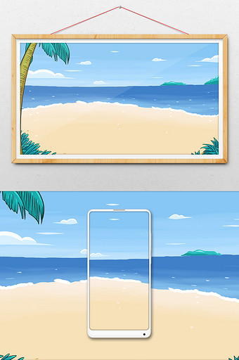 手绘漂亮的海边插画背景图片