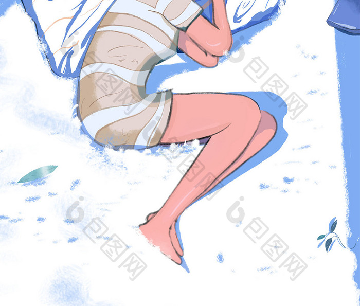 蓝白a女孩唯美女孩女生睡觉壁纸手机插画筒穿房间长袜图片