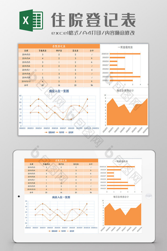 医院住院登记表excel模板图片图片