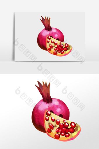 手绘夏季新鲜美味水果石榴插画图片