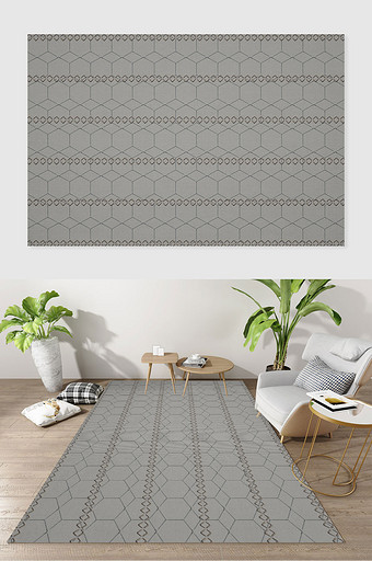北欧极简六边形小圆圈组合条纹形状地毯图案图片