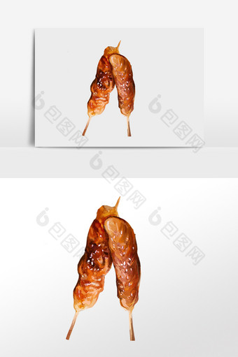 手绘美味小吃食物烤鸡肉串插画图片