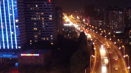 航拍写字楼大厦夜景灯光车流素材视频