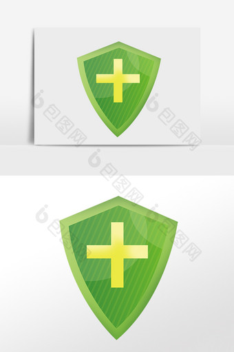 手绘绿色盾牌防护盾防御武器插画图片
