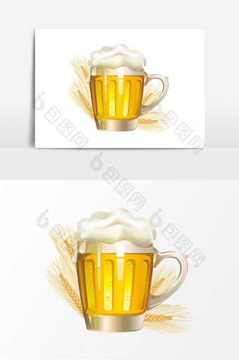 手绘矢量大麦啤酒酒杯元素图片