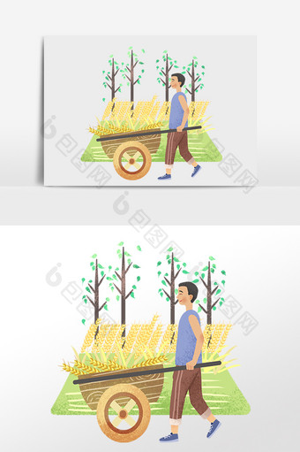 手绘夏季芒种节气农收农民插画图片