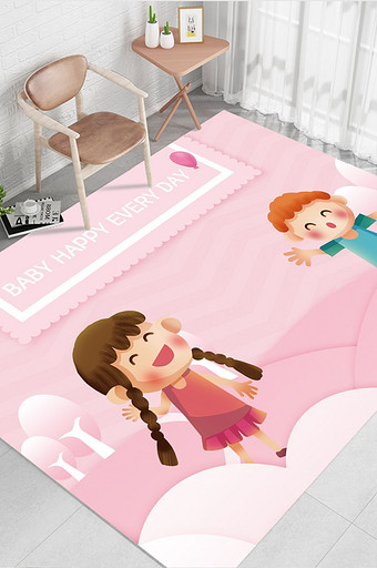 卡通现代可爱儿童娃娃卧室地毯图案图片