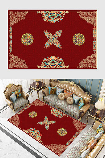 欧式时尚古典抽象民族纹样红色地毯图案图片