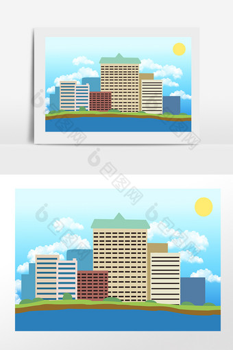 手绘旅游城市标志高楼建筑插画图片