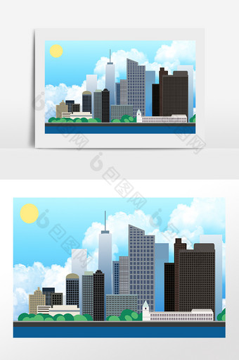 手绘旅游城市地标标志建筑图插画图片