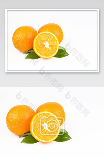 白底新鲜橙子横切面摄影图片