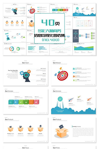 40页多彩大脑商务信息可视化PPT图表图片