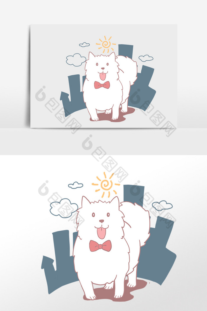 日系小动物白狗插画图片图片
