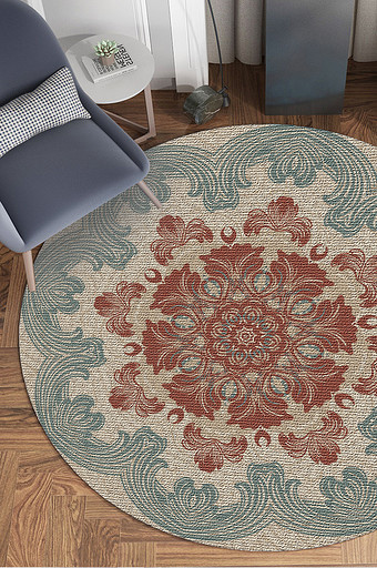 复古大气欧式古典花纹客厅卧室圆形地毯图案图片