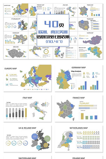 40页欧洲南北美洲信息可视化PPT图表图片