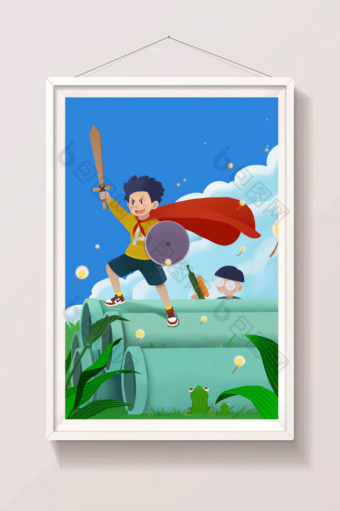 童年六一儿童英雄回忆童梦童趣平面插画图片图片