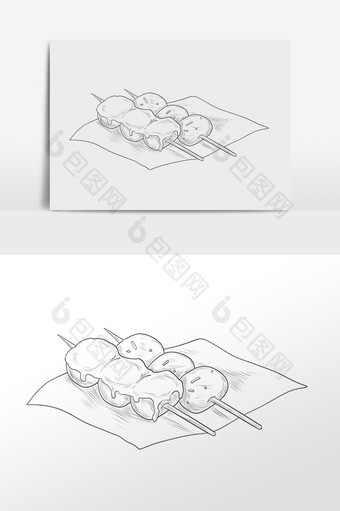 手绘线描素描小吃烧烤串串插画图片