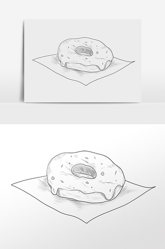 手绘线描素描小吃甜点甜甜圈插画图片下载