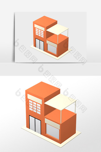 手绘2.5D立体小楼房建筑插画图片