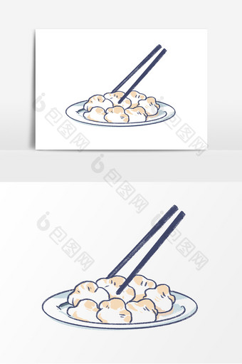 手绘小暑饺子盘子筷子元素图片