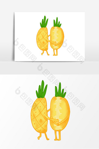 手绘大暑两个菠萝拟人元素图片