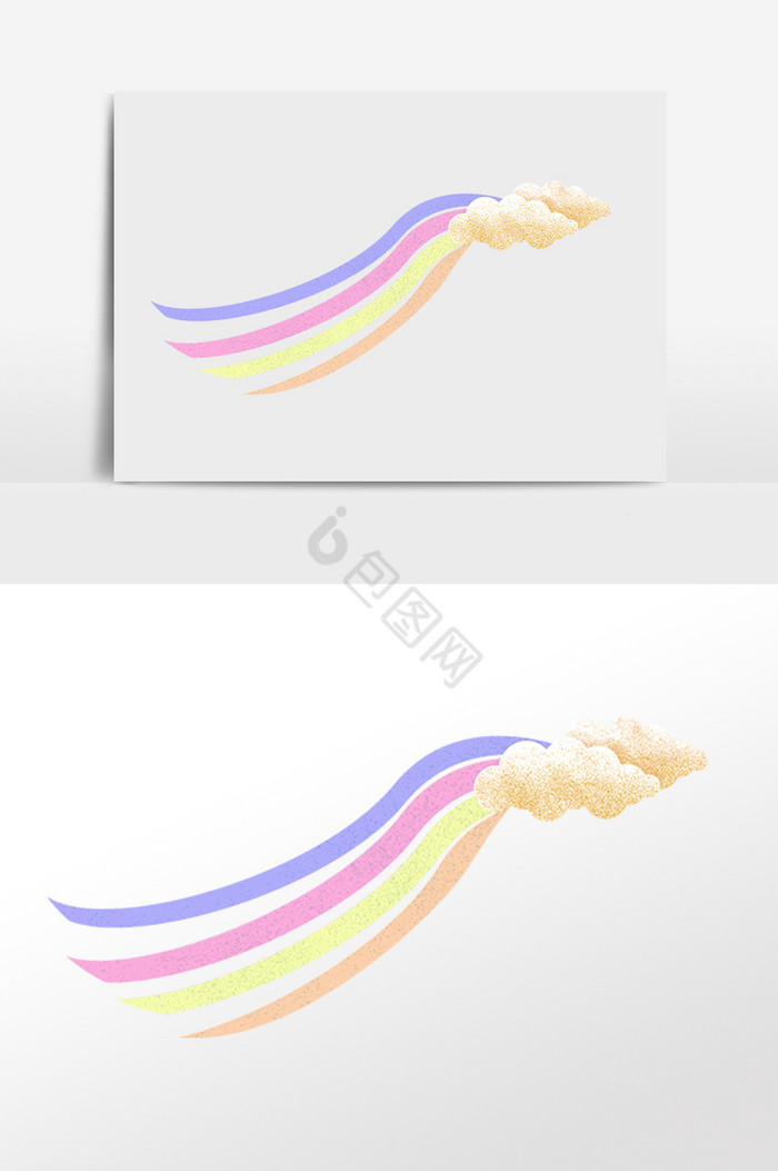七彩彩色彩虹跟斗云插画图片