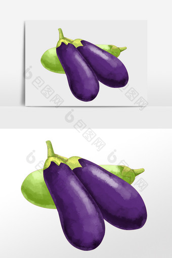 手绘水彩绿色有机蔬菜茄子插画图片