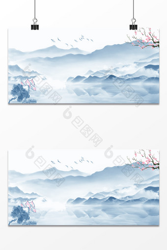 中国风水墨山水意境梅花广告海报背景图图片