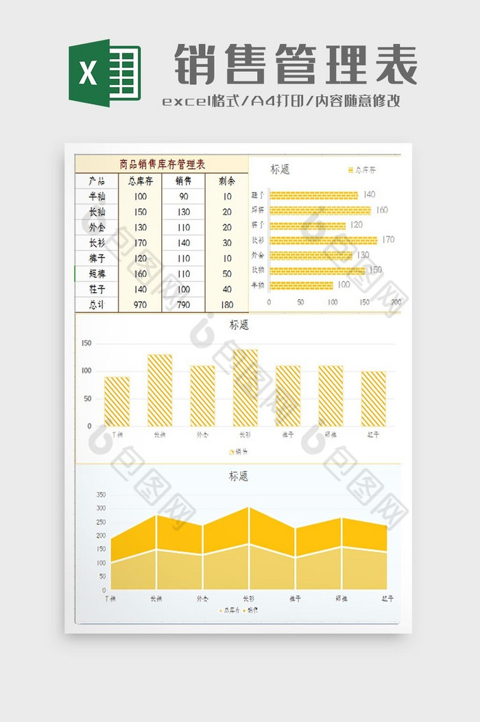 自动生成商品销售库存管理表Excel模板图片图片