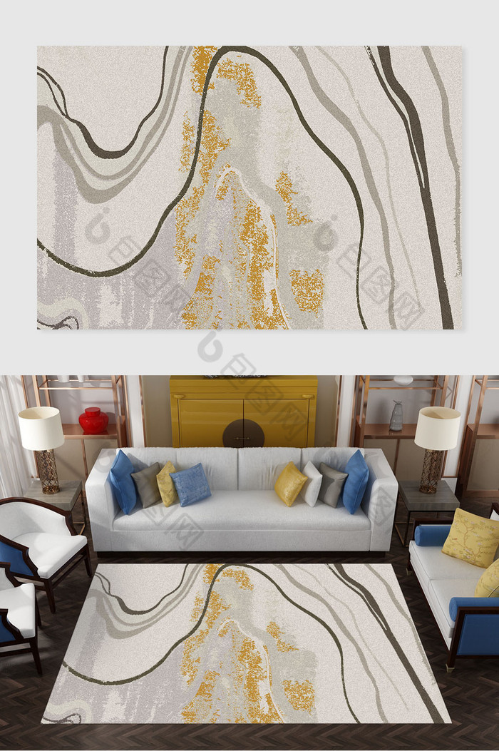 新中式创意抽象山水客厅地毯图案图片图片