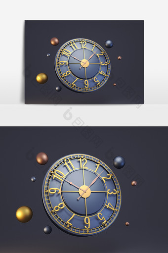 C4D蓝色简约创意时钟装饰素材图片