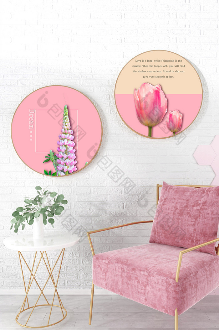 甜美清新时尚莫兰迪粉色花卉装饰画图片图片