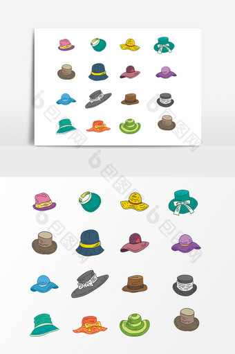 彩色手绘帽子设计元素图片
