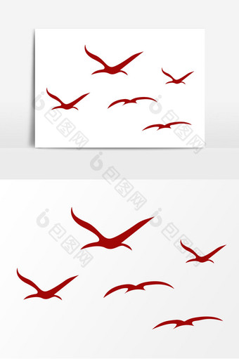 红色大雁鸽子剪影元素图片