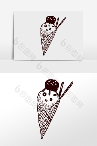 手绘线描美食小吃冰淇淋雪糕插画图片