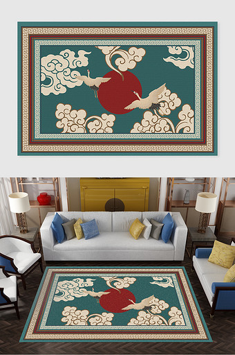 中国风花纹祥云仙鹤书房客厅地毯图案图片