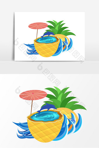 手绘卡通菠萝夏季游泳插画元素图片