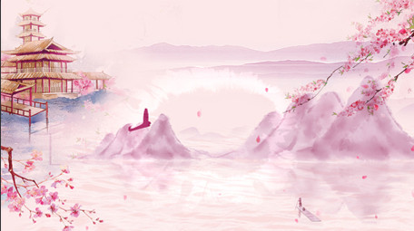 中国风粉色桃花源唯美AE片头模板