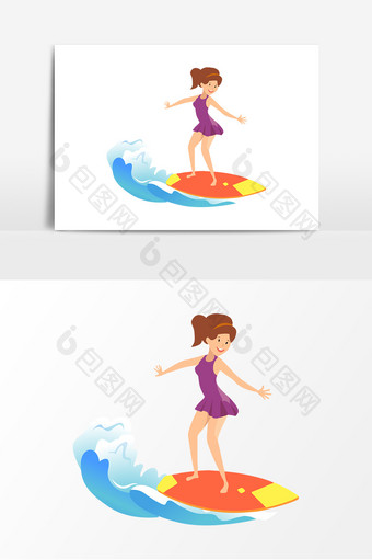 夏季旅游玩冲浪女孩插画图片